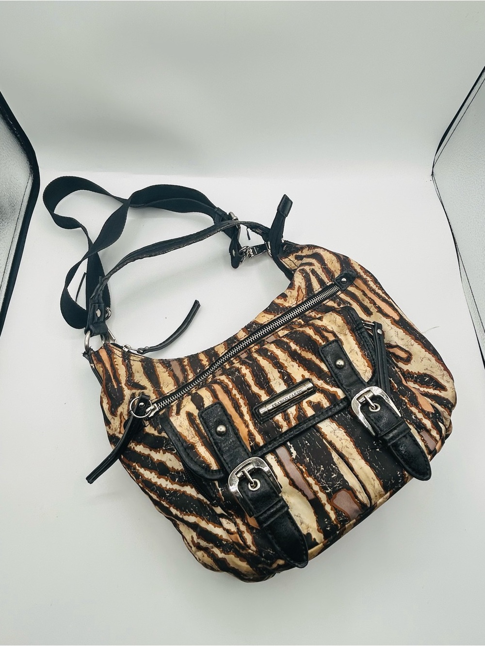 Franco Sarto Brown and Black Animal Print Shoulder Bag